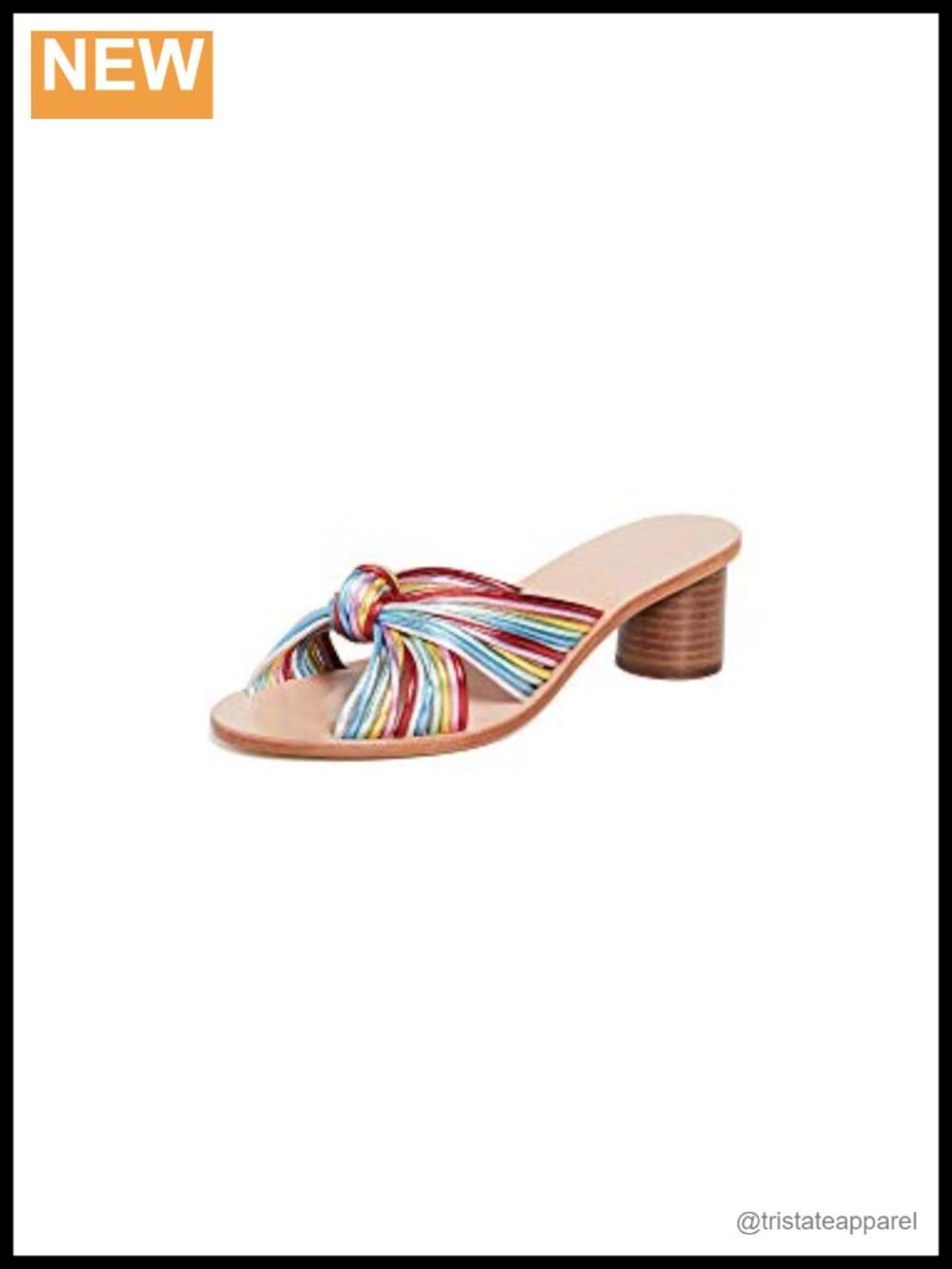 Mid Heel Slide Sandal with Ankle Strap & Bow